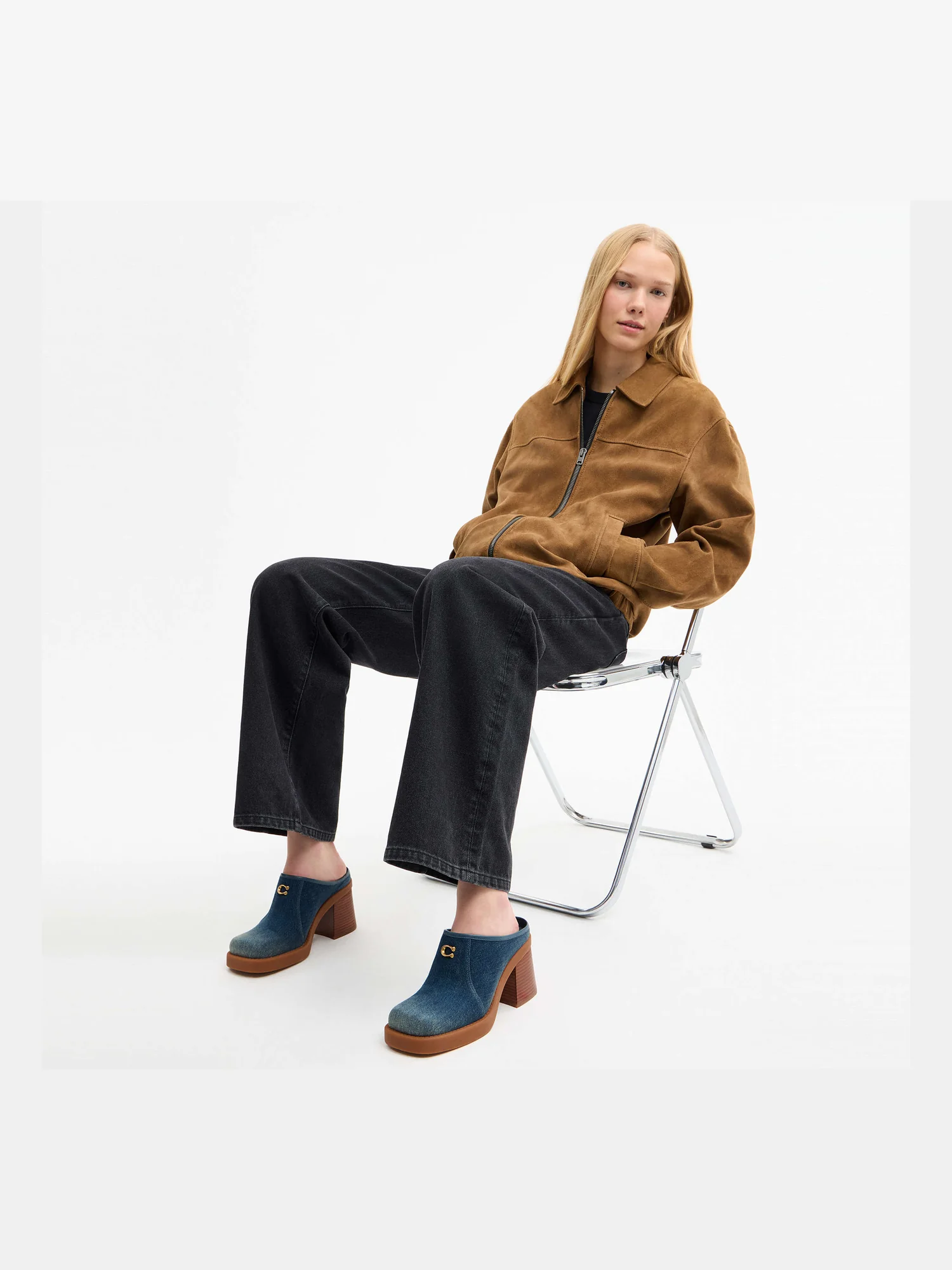 Мюли Coach Sculpted C на каблуке, тёмно-синий деним — 8