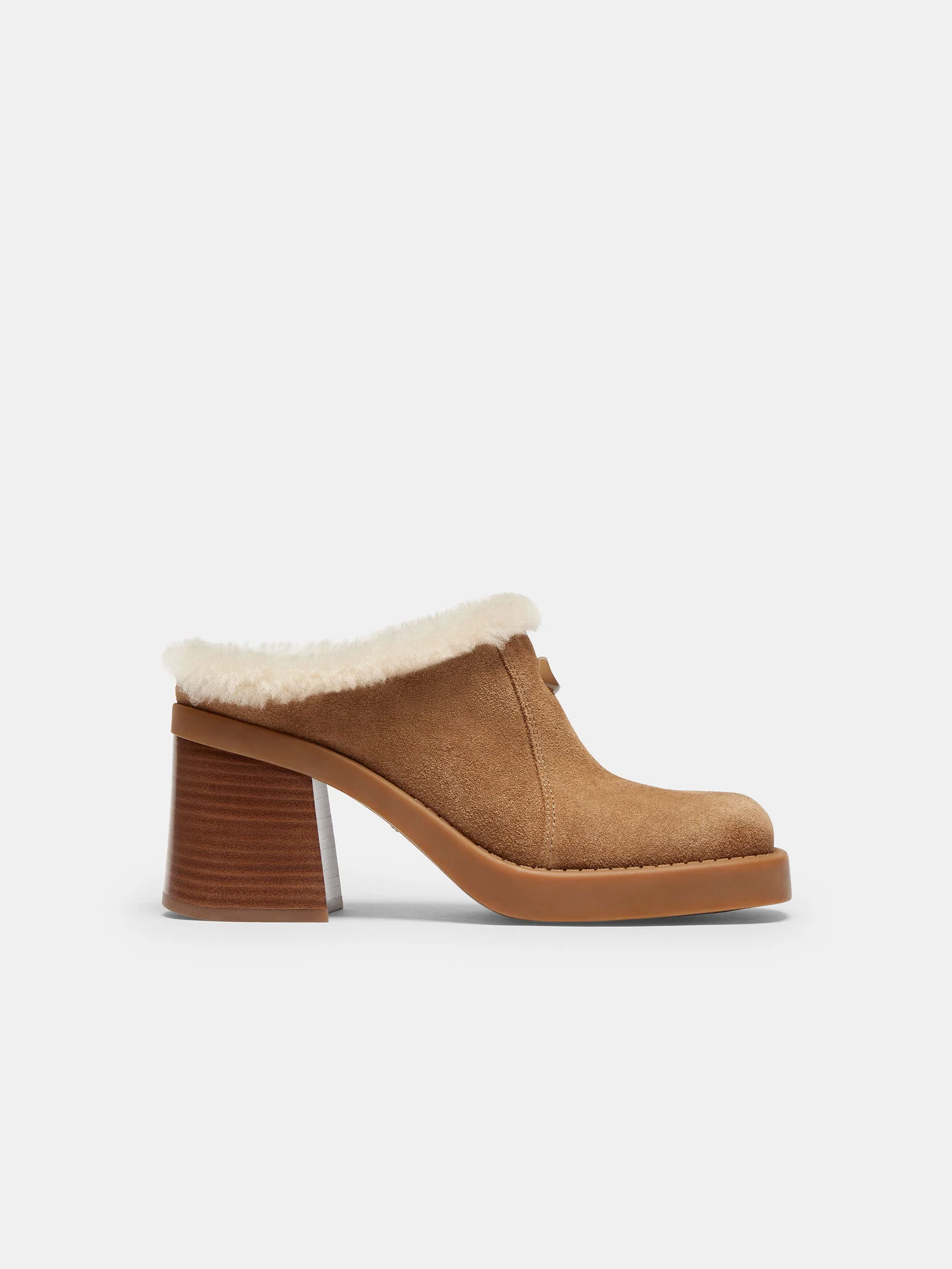 Мюли Coach Sculpted C на каблуке, замша с мехом — 17