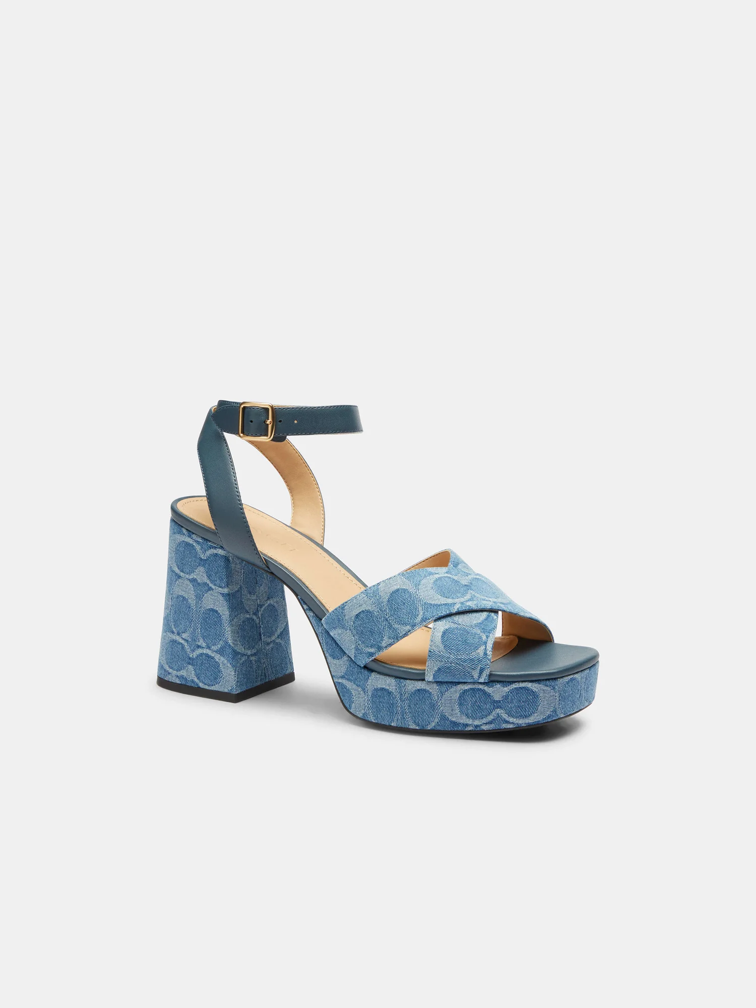 Босоножки Coach из фирменного денима на устойчивом каблуке — 9