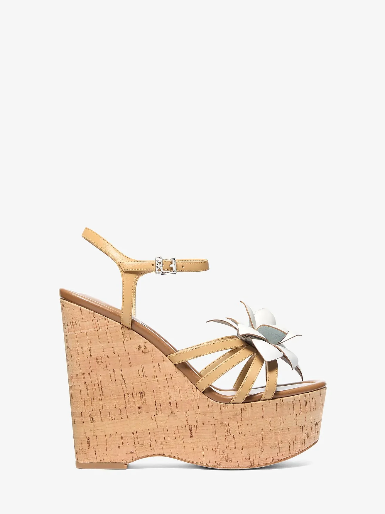 Кожаные босоножки Michael Kors Jacie на танкетке с цветком — 2