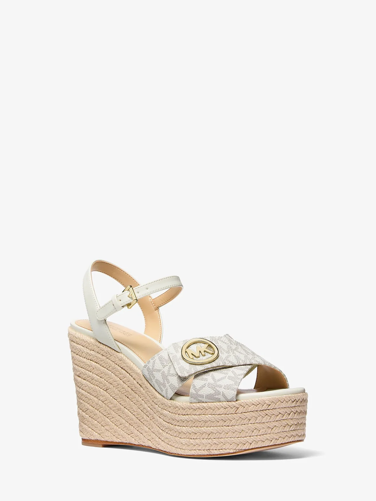 Michael Kors Hannah — босоножки на танкетке из текстиля с фирменным принтом — 1