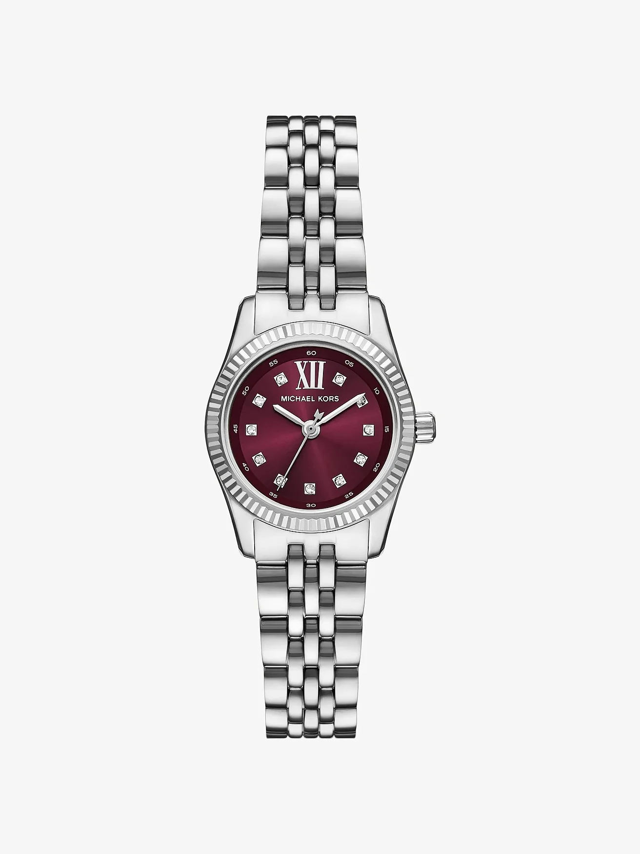 Часы Michael Kors Mini Lexington с паве и бордовым циферблатом, серебристые — 1