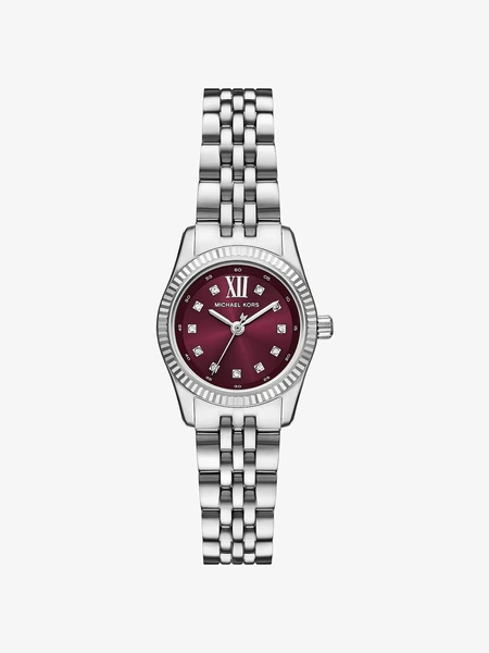 Часы Michael Kors Mini Lexington с паве и бордовым циферблатом, серебристые