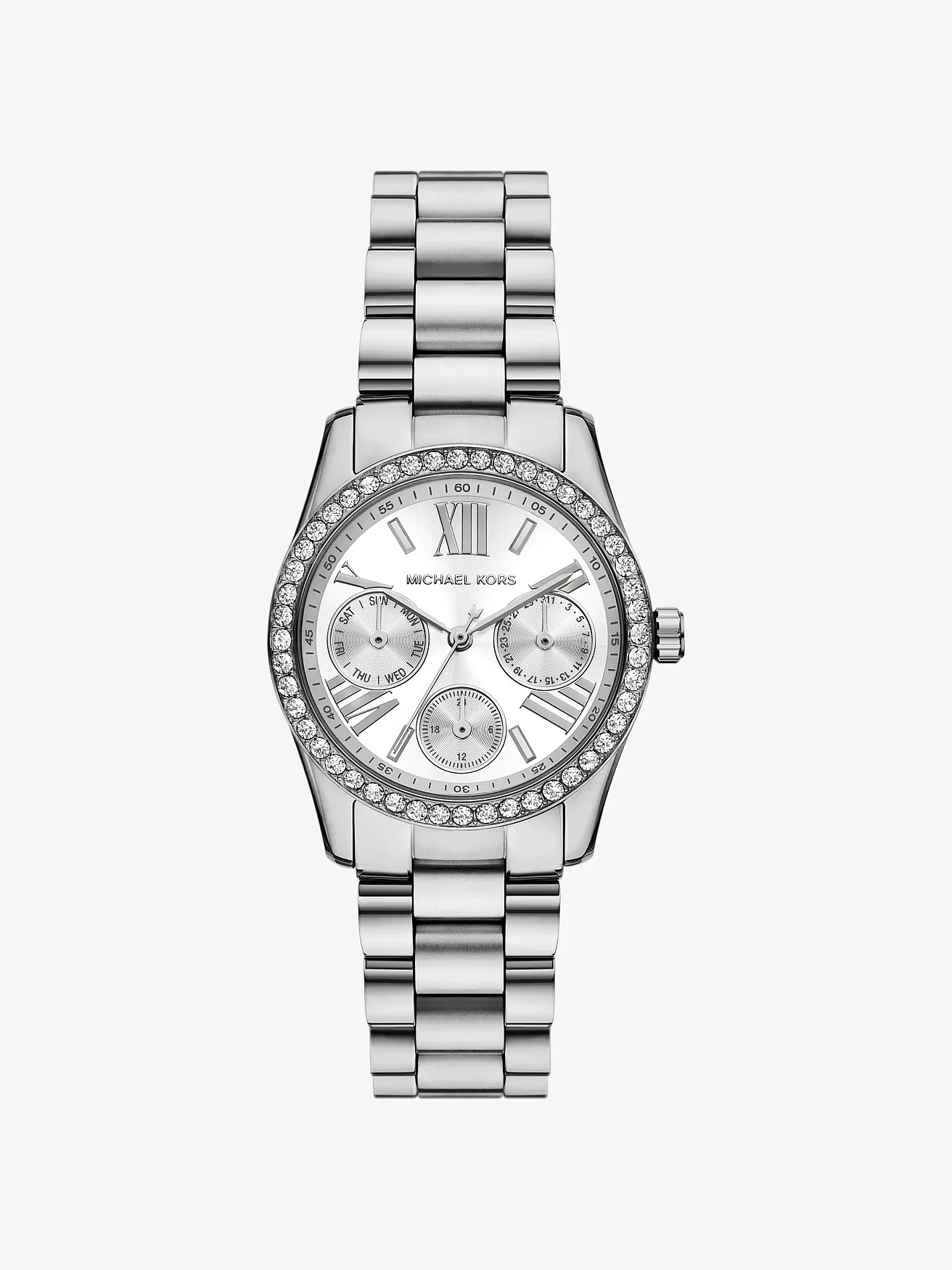 Часы Michael Kors Mini Lexington с паве и римскими цифрами, серебристые — 1