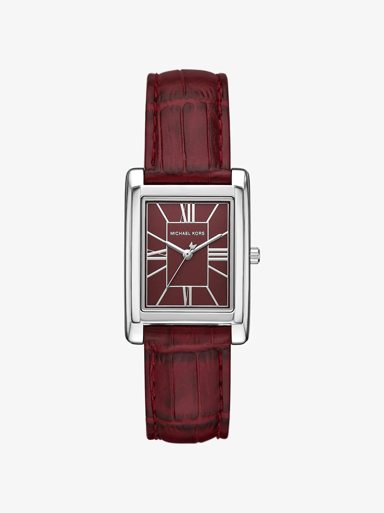 Часы Michael Kors Essex серебристые с ремешком под крокодила, бордовые — 1