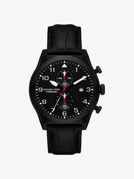 Мужские часы Michael Kors Oversized Panorama чёрного цвета с ремешком под кожу крокодила