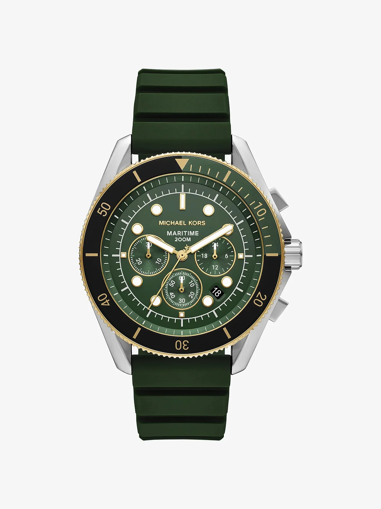 Мужские часы Michael Kors Oversized Maritime зелёного цвета с силиконовым ремешком — 1