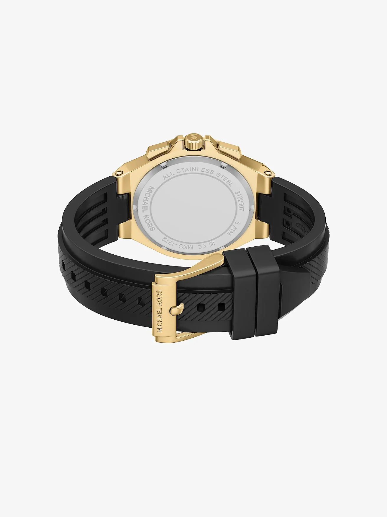 Наручные часы Michael Kors Овёрсайз Lennox золотистого тона на силиконовом ремешке — 4