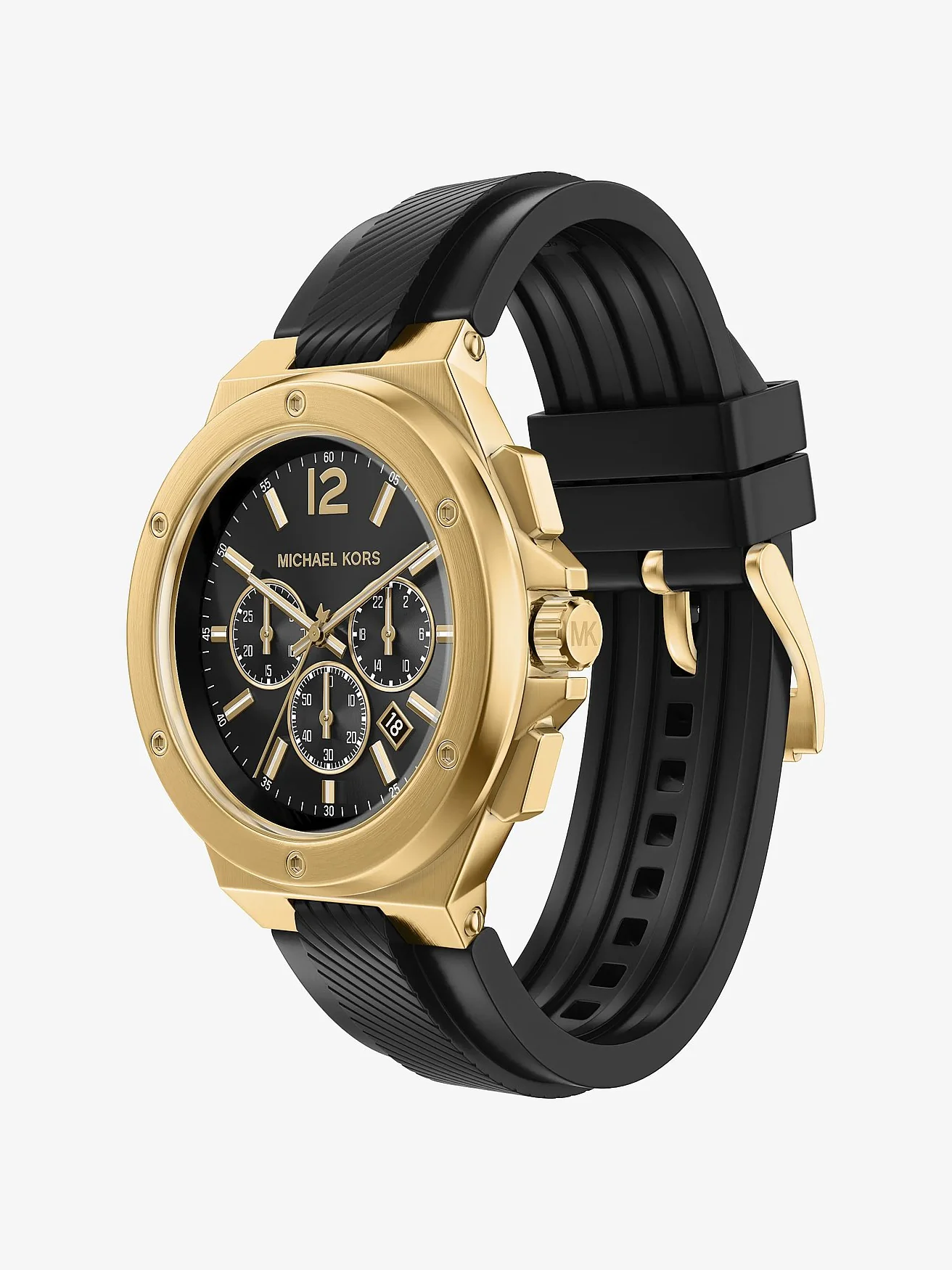 Наручные часы Michael Kors Овёрсайз Lennox золотистого тона на силиконовом ремешке — 5