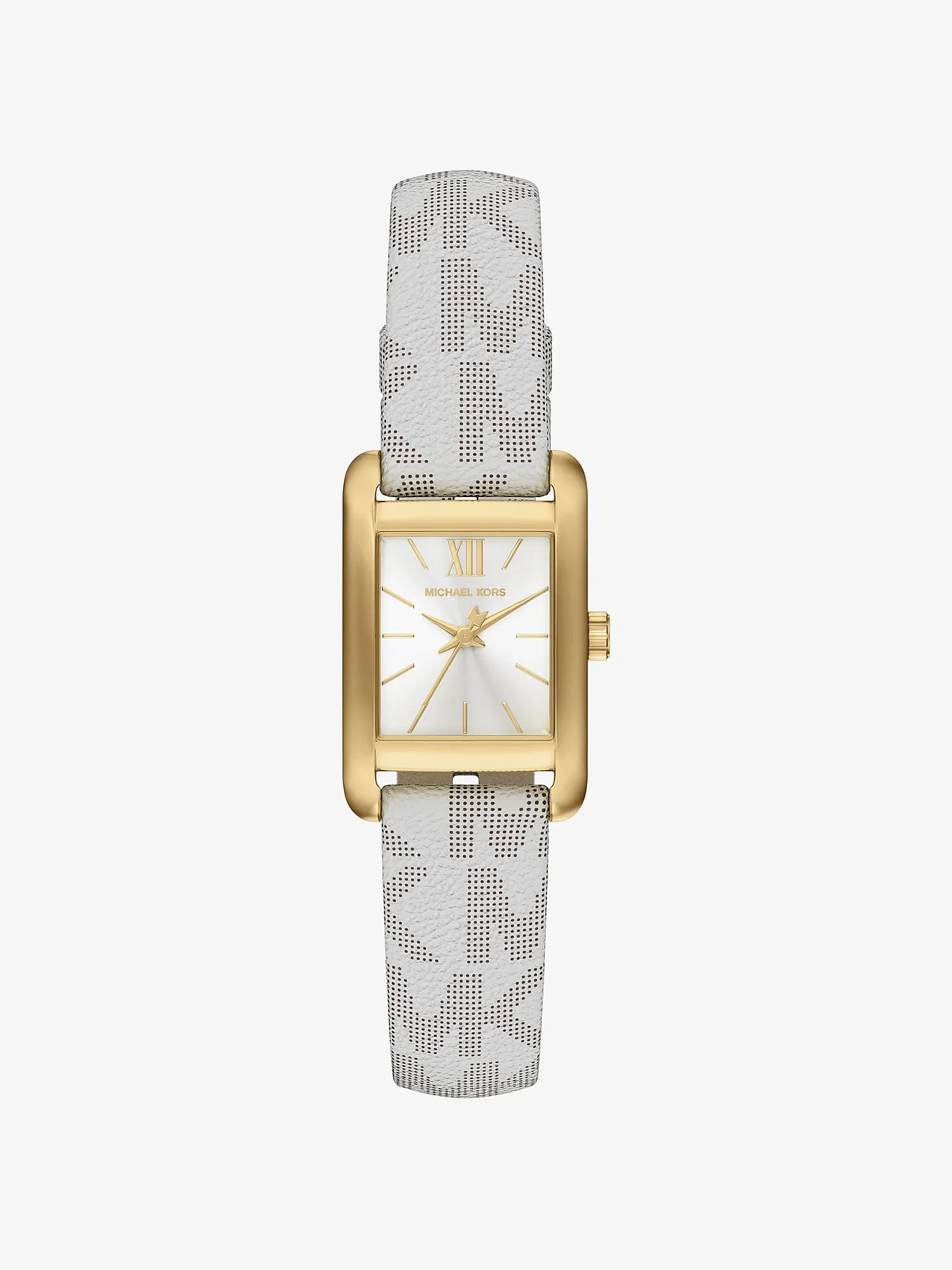 Наручные часы Michael Kors Мини Monroe золотистого тона на ремешке с монограммой, светлый ремешок — 1