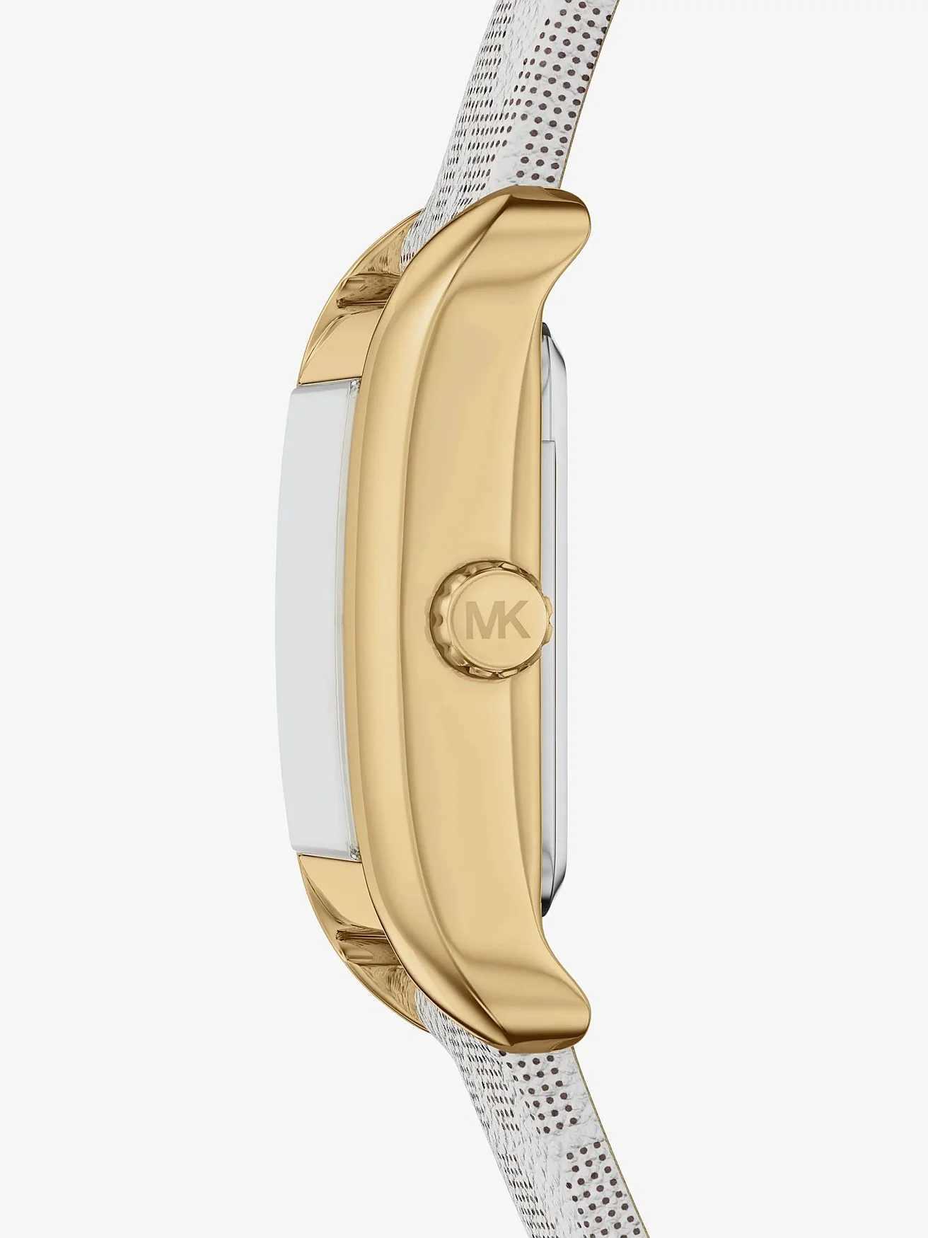 Наручные часы Michael Kors Мини Monroe золотистого тона на ремешке с монограммой, светлый ремешок — 2