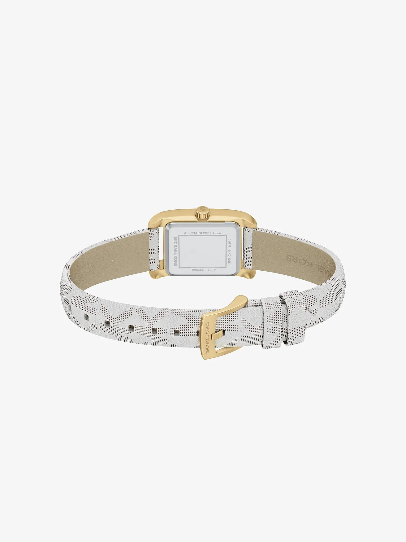 Наручные часы Michael Kors Мини Monroe золотистого тона на ремешке с монограммой, светлый ремешок — 4