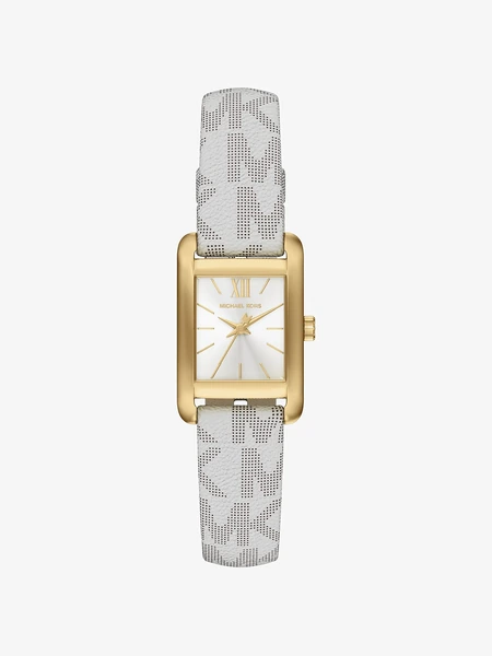 Наручные часы Michael Kors Мини Monroe золотистого тона на ремешке с монограммой, светлый ремешок