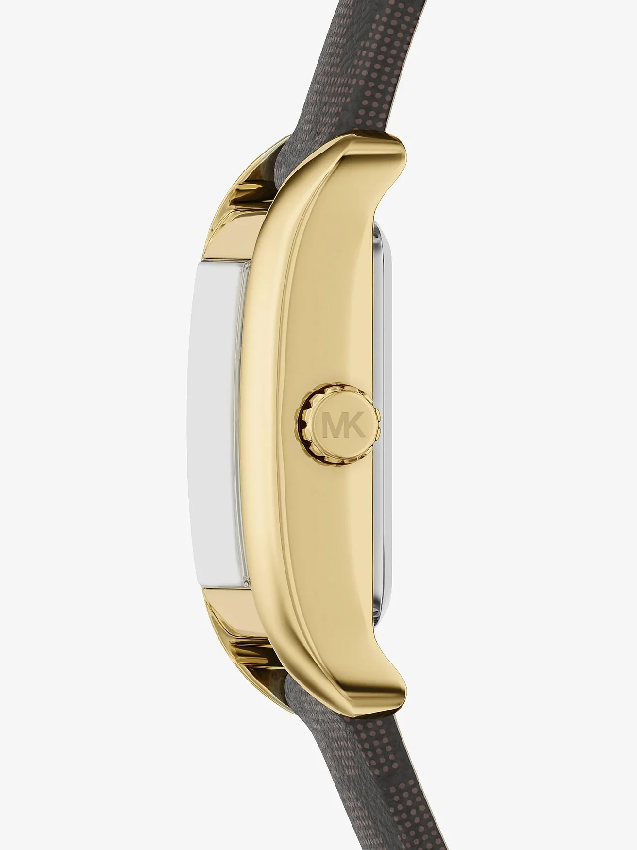 Наручные часы Michael Kors Мини Monroe золотистого тона на ремешке с монограммой, тёмный ремешок — 2