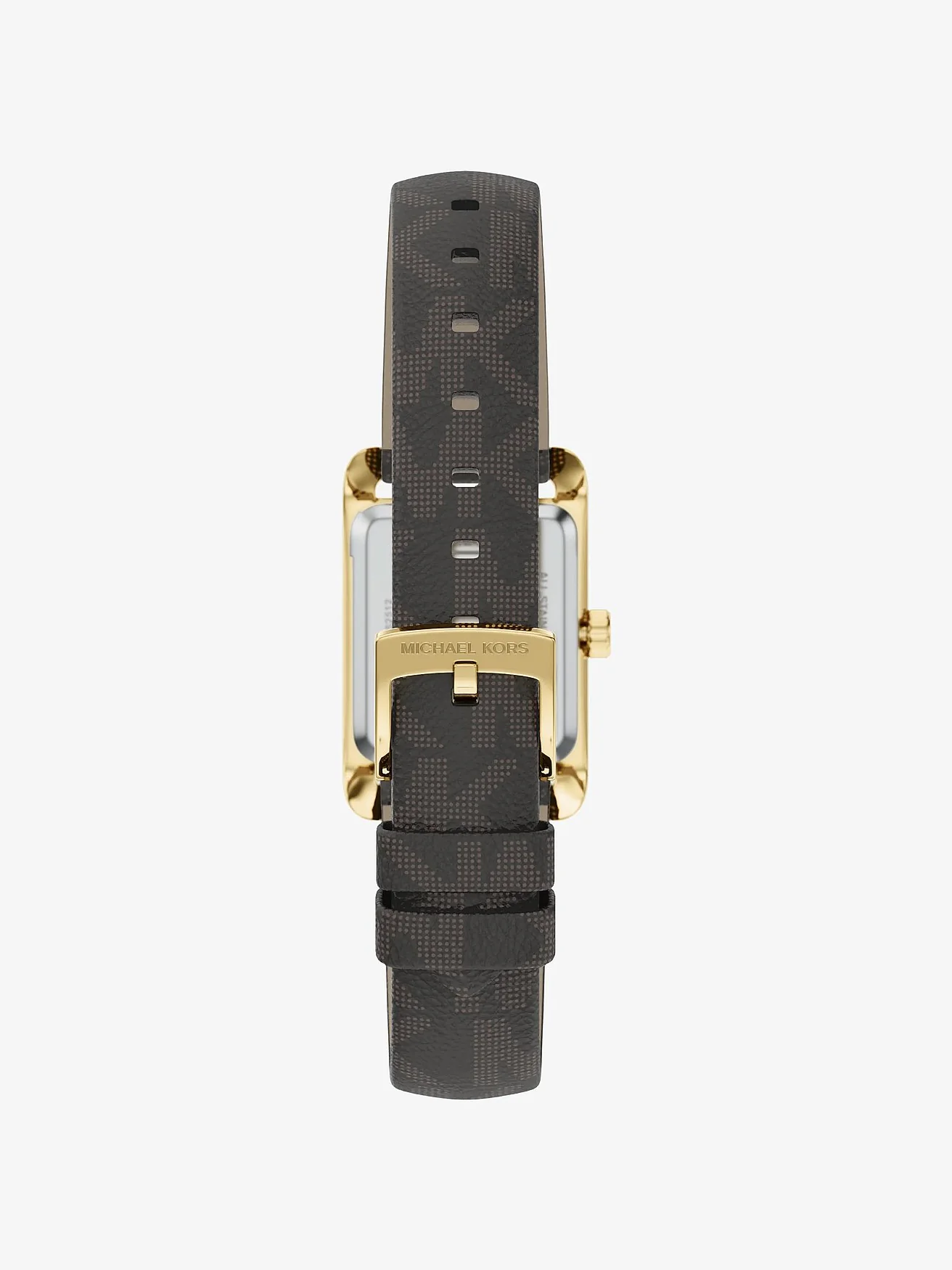 Наручные часы Michael Kors Мини Monroe золотистого тона на ремешке с монограммой, тёмный ремешок — 3