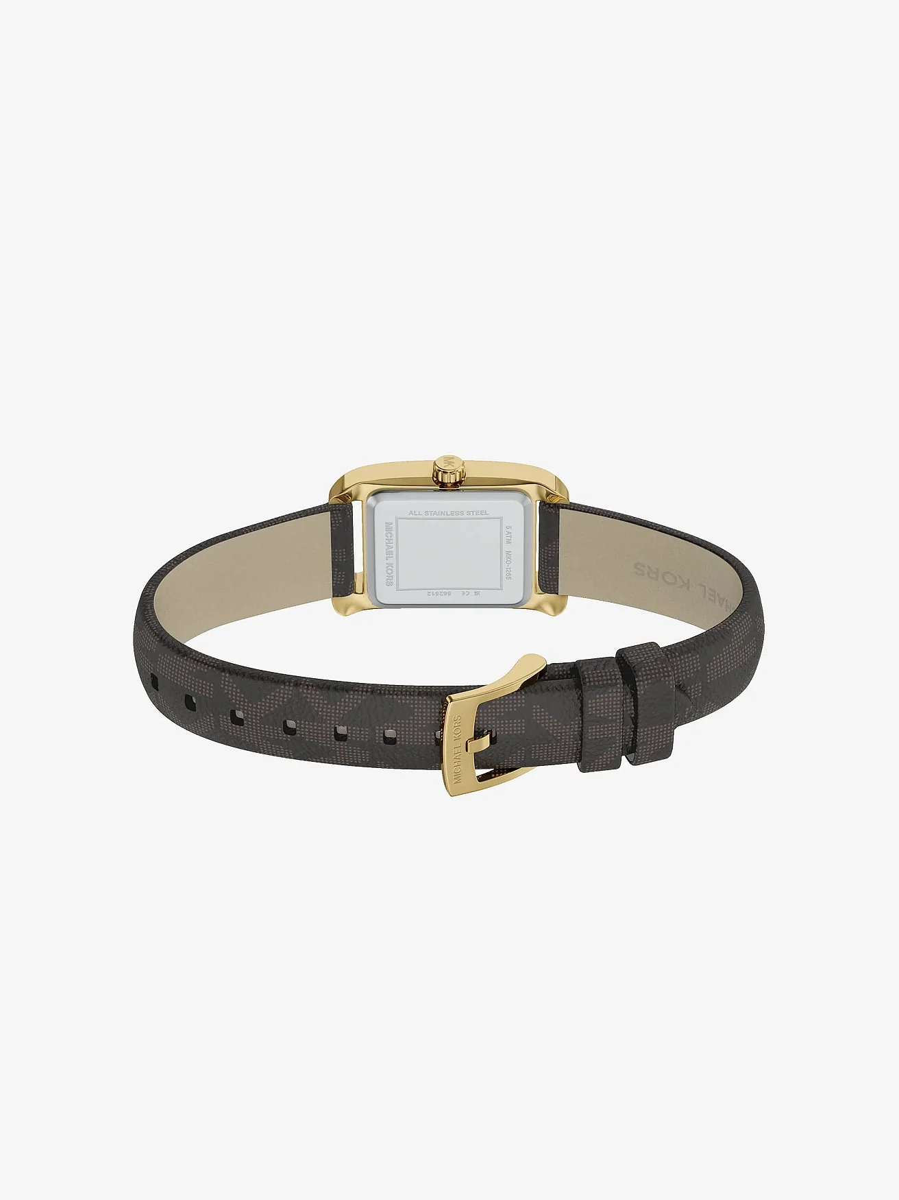 Наручные часы Michael Kors Мини Monroe золотистого тона на ремешке с монограммой, тёмный ремешок — 4