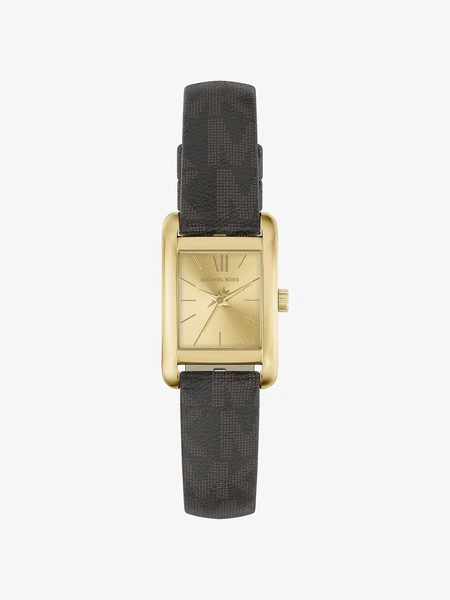 Наручные часы Michael Kors Мини Monroe золотистого тона на ремешке с монограммой, тёмный ремешок