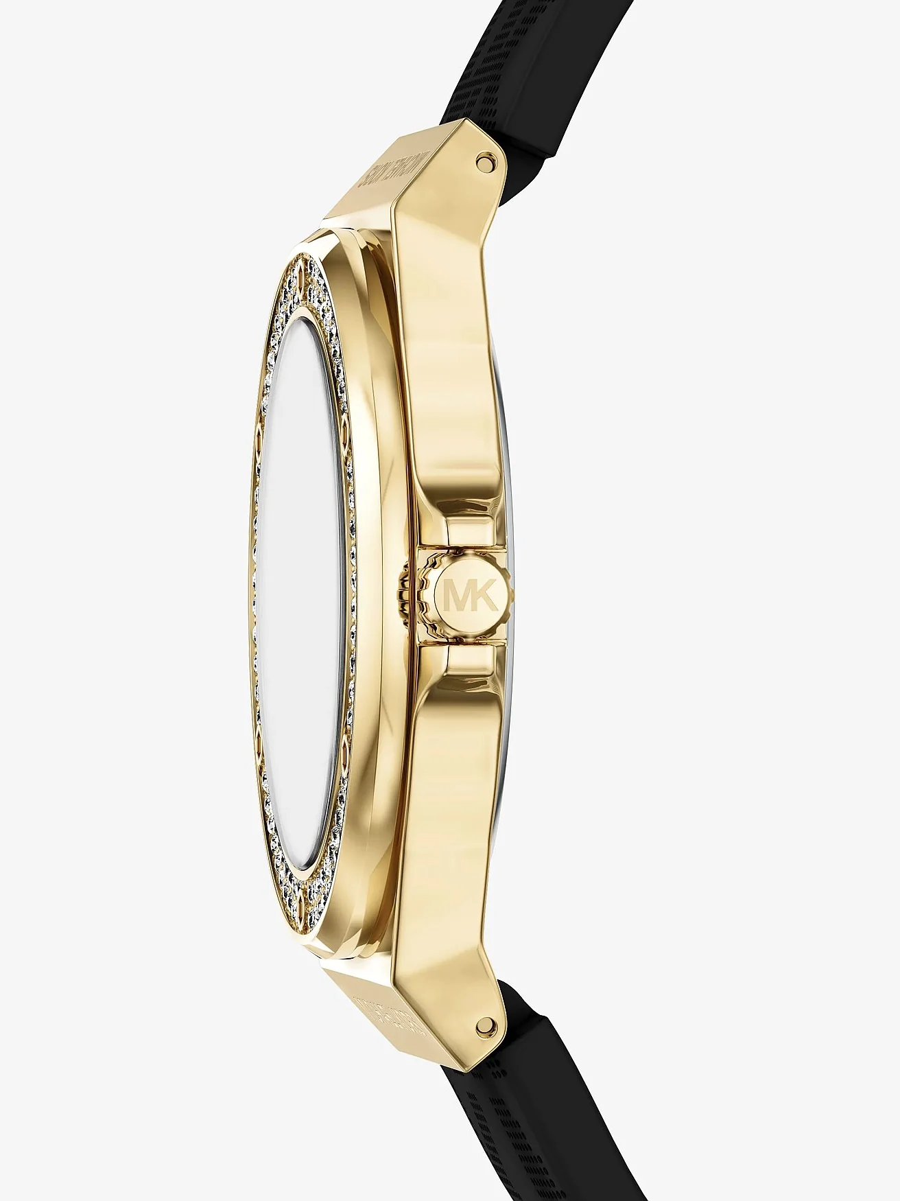 Наручные часы Michael Kors Lennox Pavé с золотистым корпусом на чёрном ремешке — 2