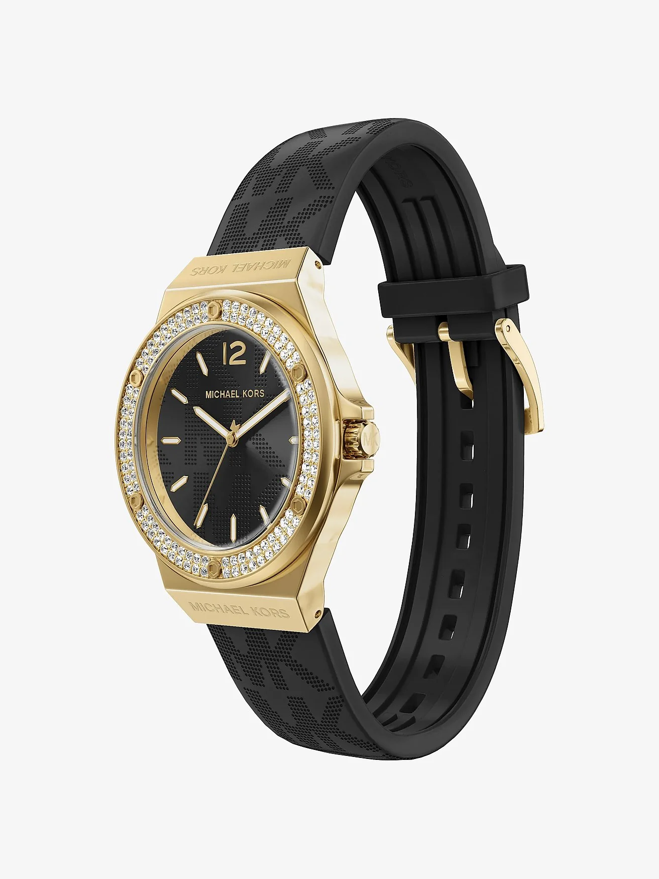 Наручные часы Michael Kors Lennox Pavé с золотистым корпусом на чёрном ремешке — 5