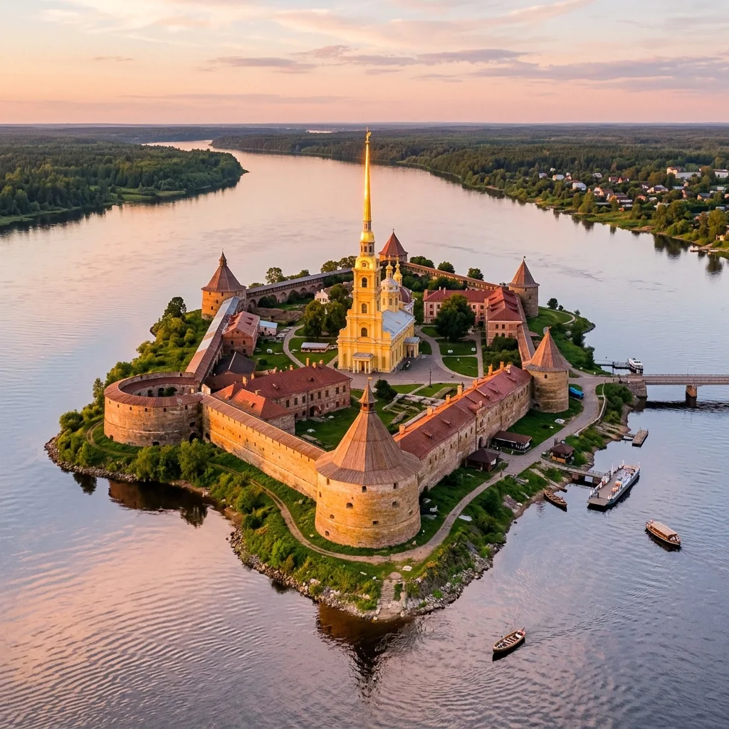 Вид на Петропавловскую крепость с вертолета