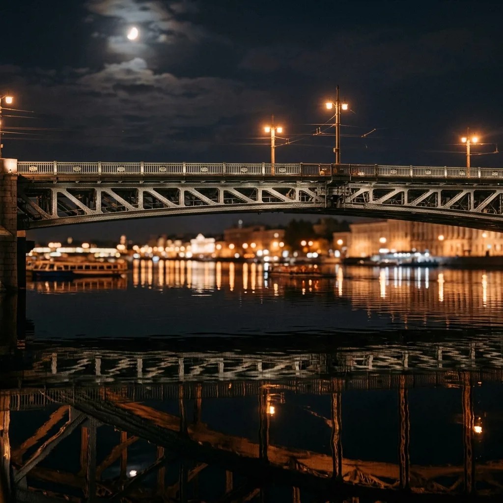 Разводной мост Дворцовый ночью с воды
