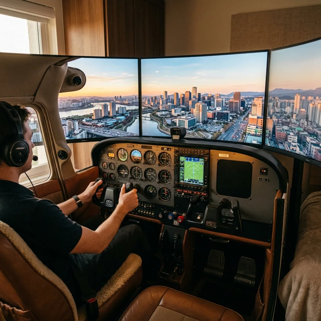 Авиатренажёр Cessna 172, панорамный вид на виртуальный город