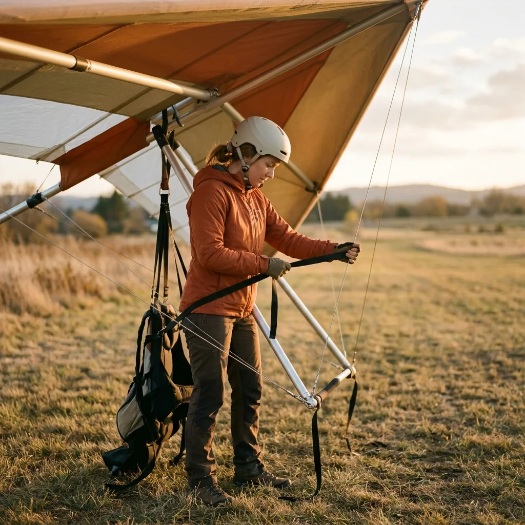 Человек готовится к полету на дельтаплане