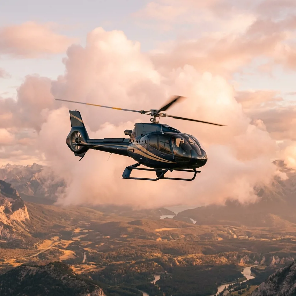 Вертолет Eurocopter EC130 на фоне облаков