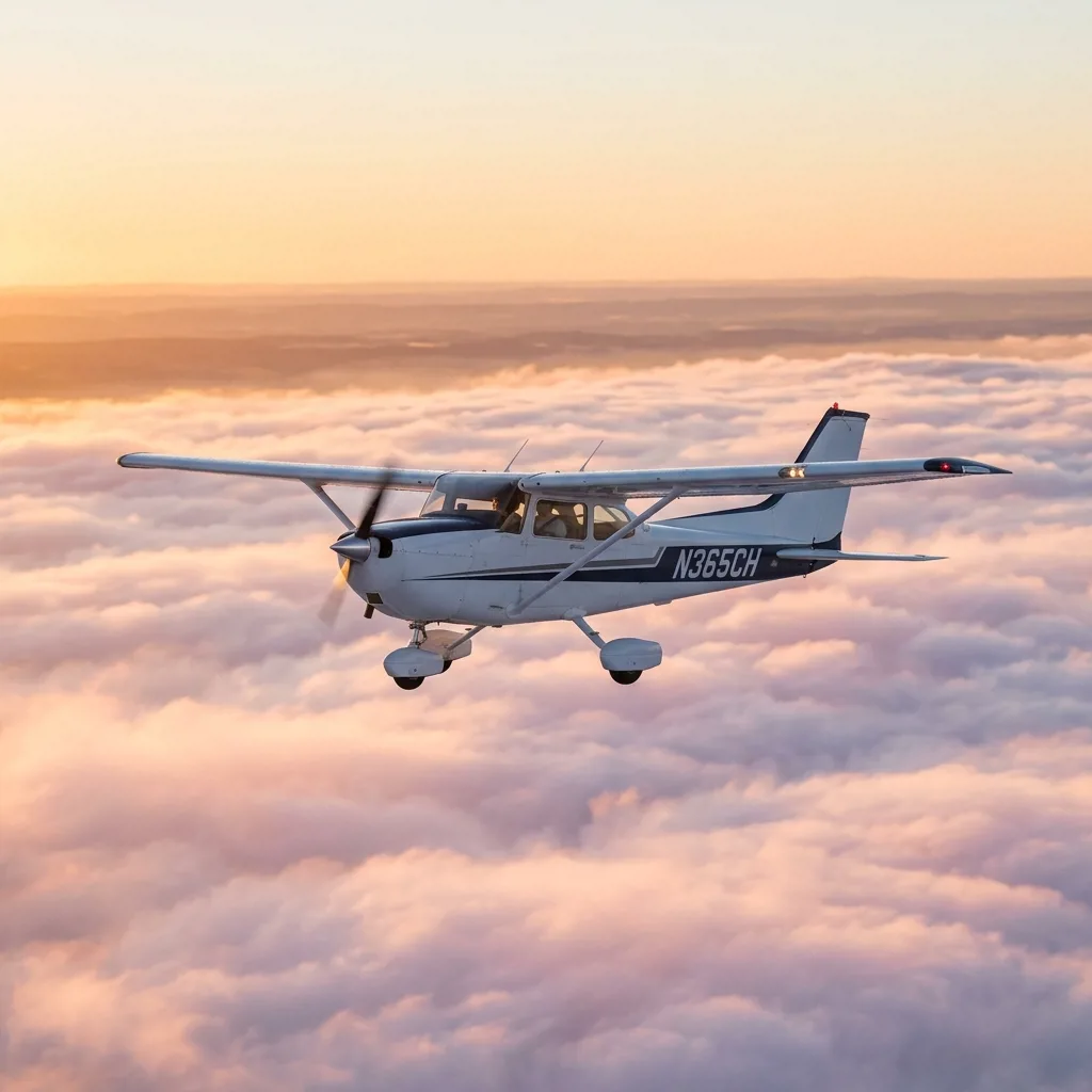 Современный самолет Cessna 172 в полете