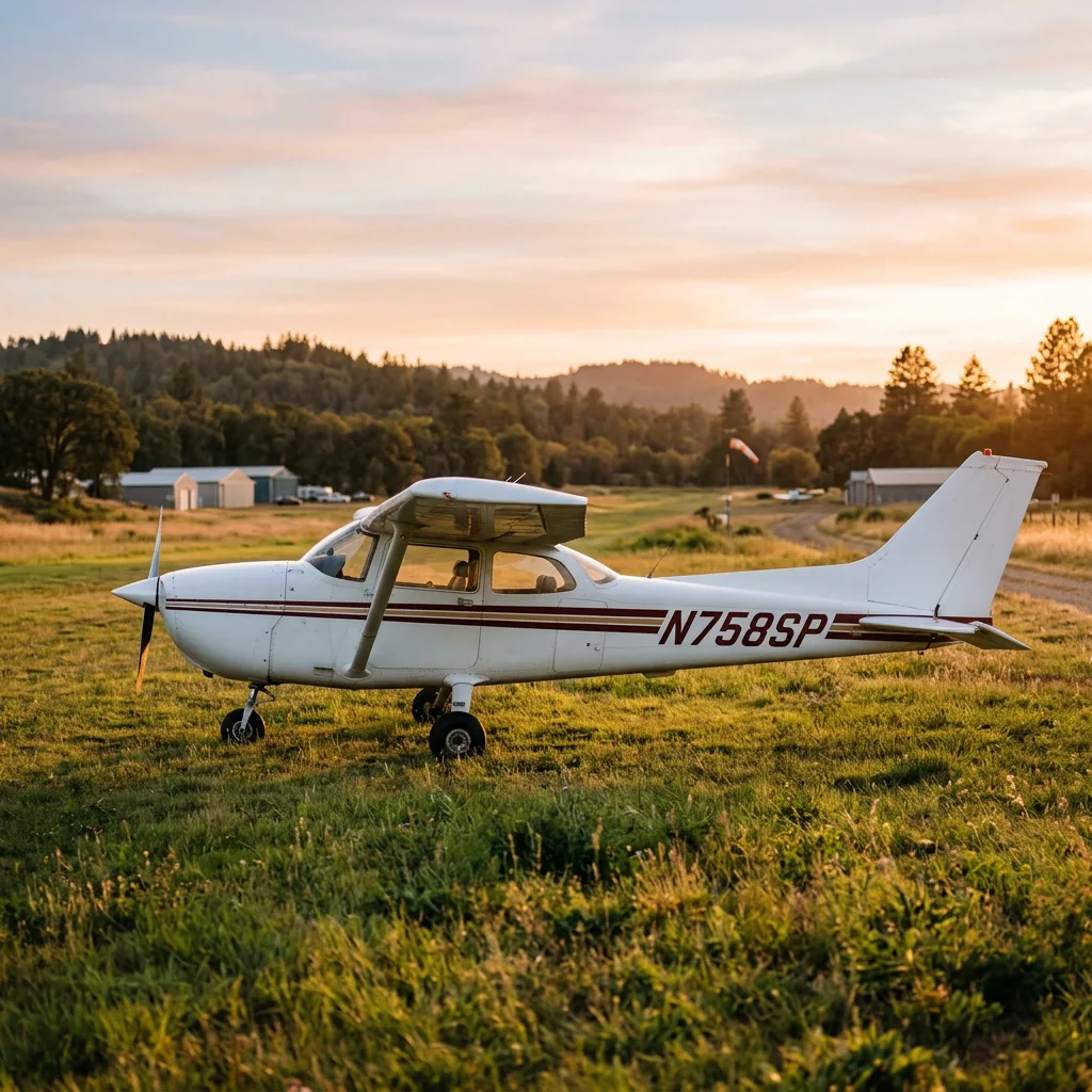 Самолет Cessna 172 на фоне облаков, вид на крыло и панораму