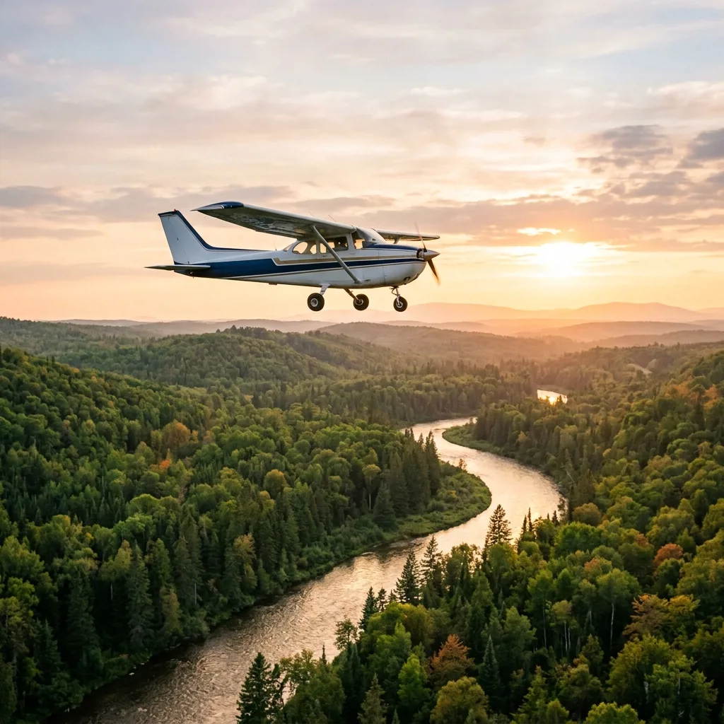 Самолет Cessna 172 в полете над природой