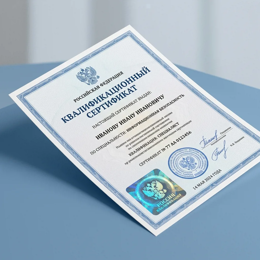 Удостоверение о повышении квалификации по электробезопасности с голограммой и регистрационным номером
