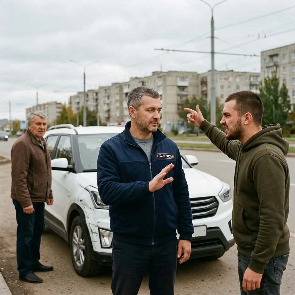 Оформление КАСКО после ДТП в Уфе, аварийный комиссар ведёт переговоры с участниками аварии