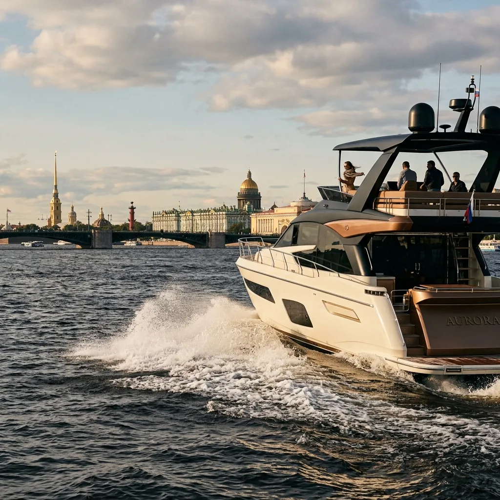 Моторная яхта на воде в Санкт-Петербурге