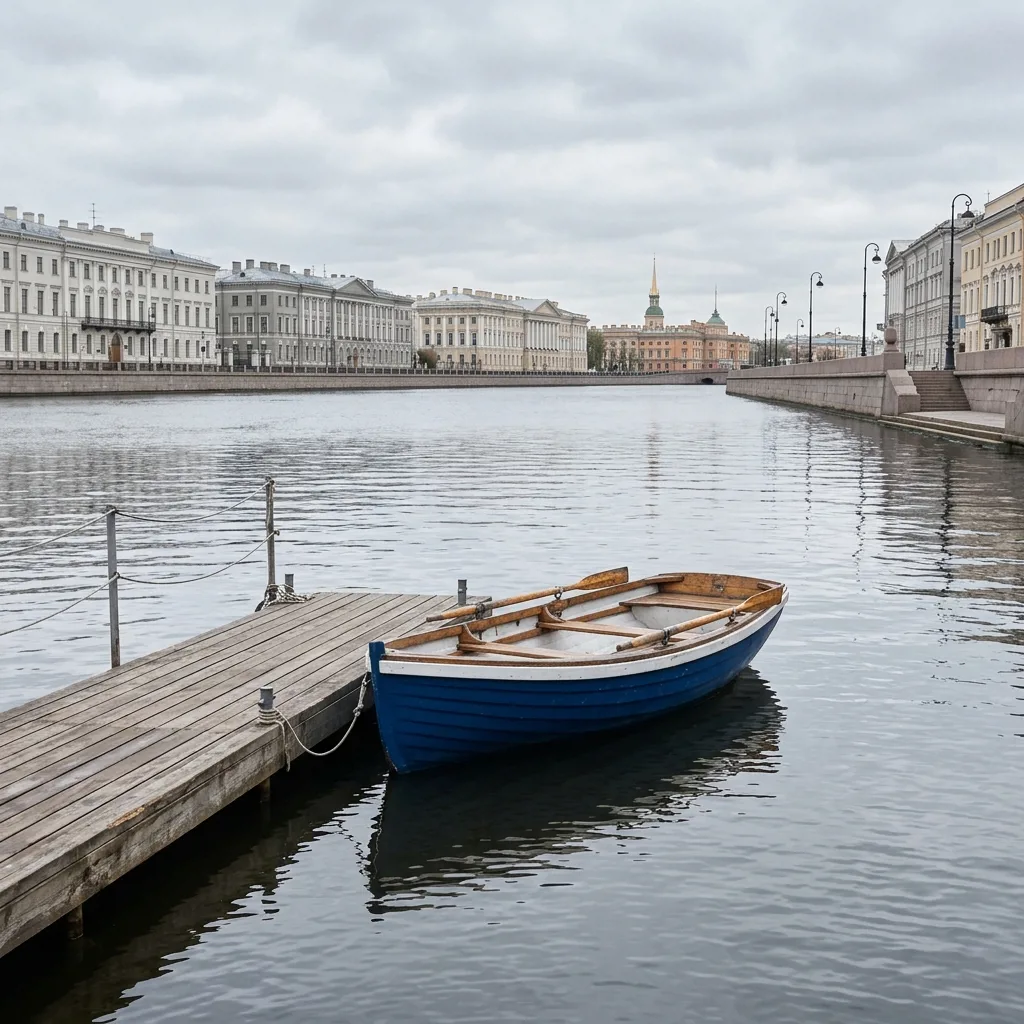 Учебная весельная лодка на воде в Санкт-Петербурге