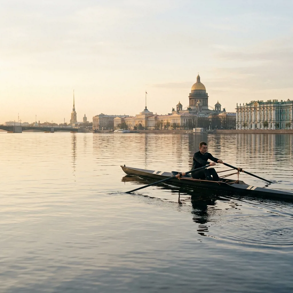 Учебная весельная лодка на воде в Санкт-Петербурге