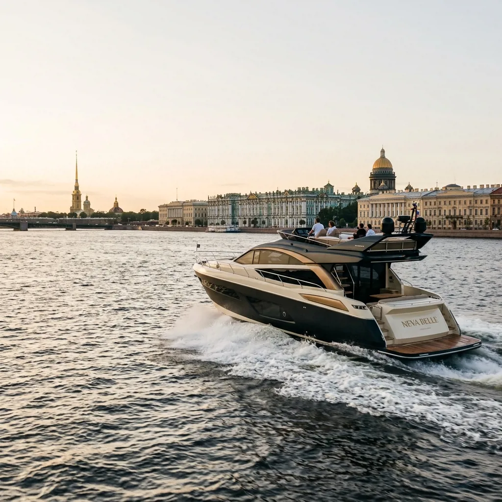 Учебная моторная яхта на Неве в Санкт-Петербурге