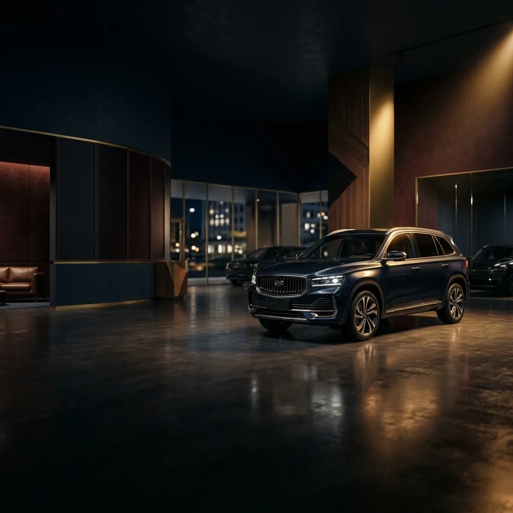 Новый автомобиль Geely в салоне официального дилера Астрахань