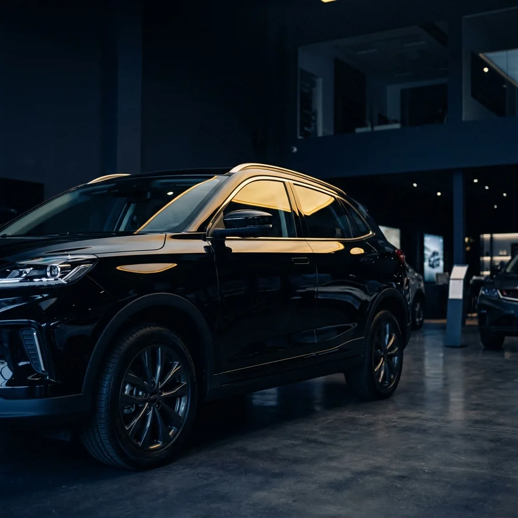 Geely EX5 в комплектации Flagship, чёрный кузов с панорамной крышей