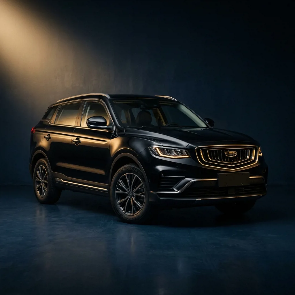 Geely Atlas Pro черного цвета спереди