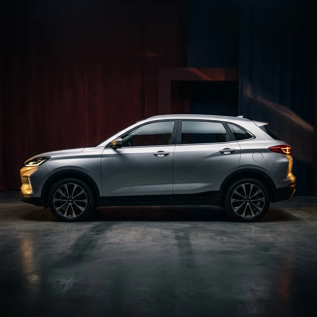 Geely EX5 EM-i гибрид серебристого цвета