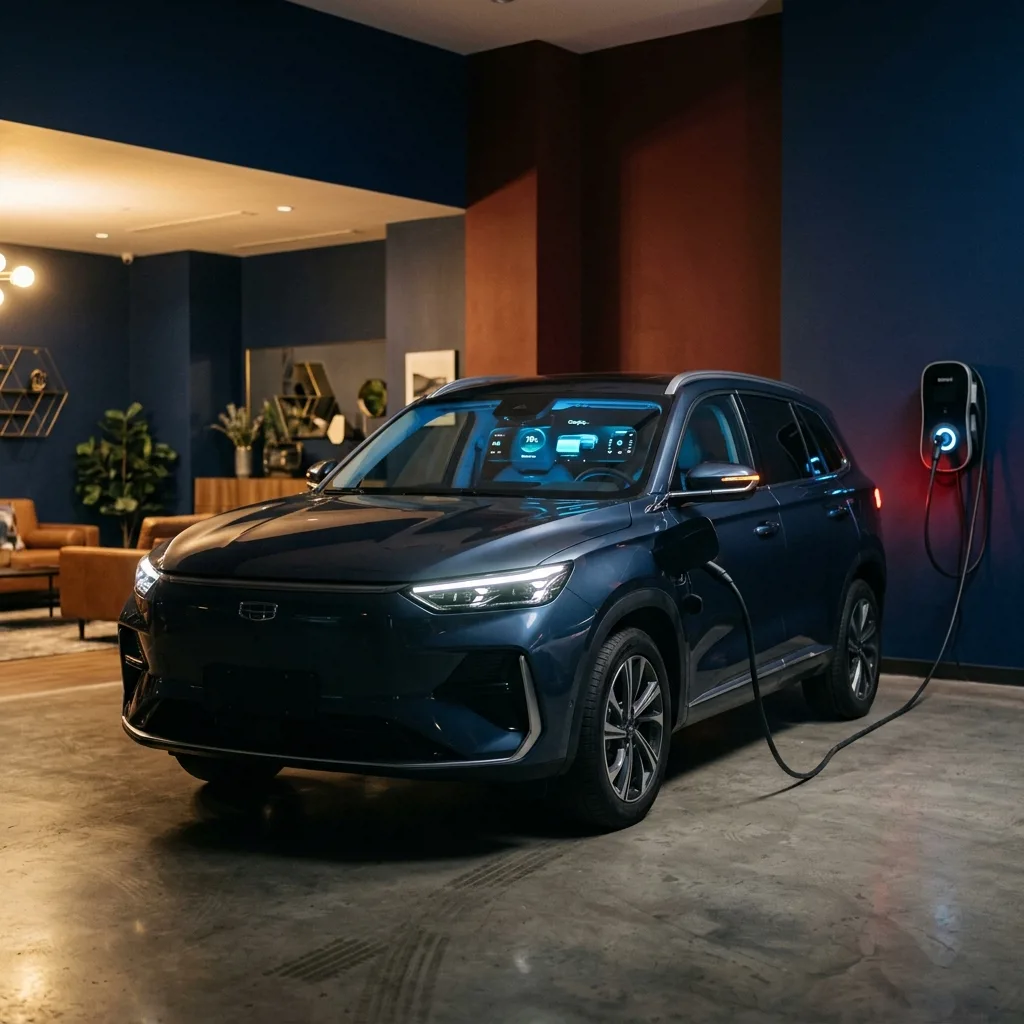 Электромобиль Geely на зарядной станции в Астрахани