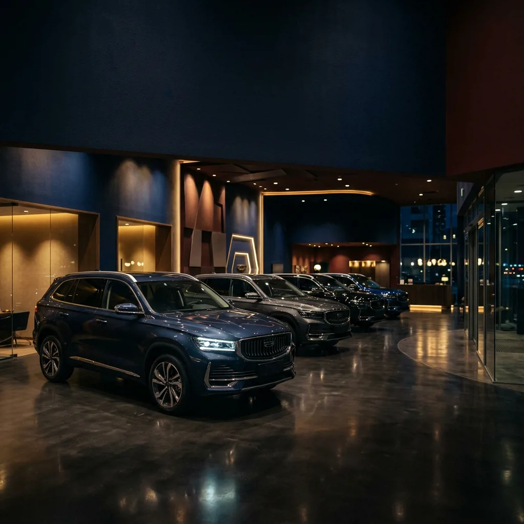 Автомобили Geely в шоуруме дилерского центра Астрахань