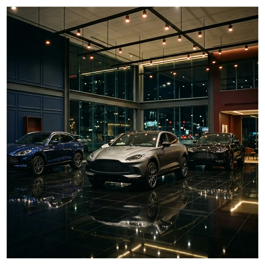 Современный дилерский центр Geely в Астрахани, зал с выставленными автомобилями