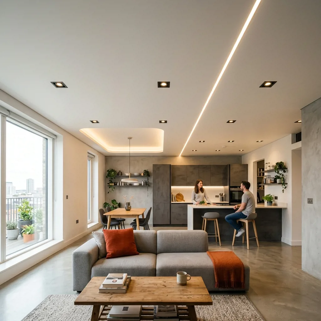 Натяжной потолок со встроенными светильниками