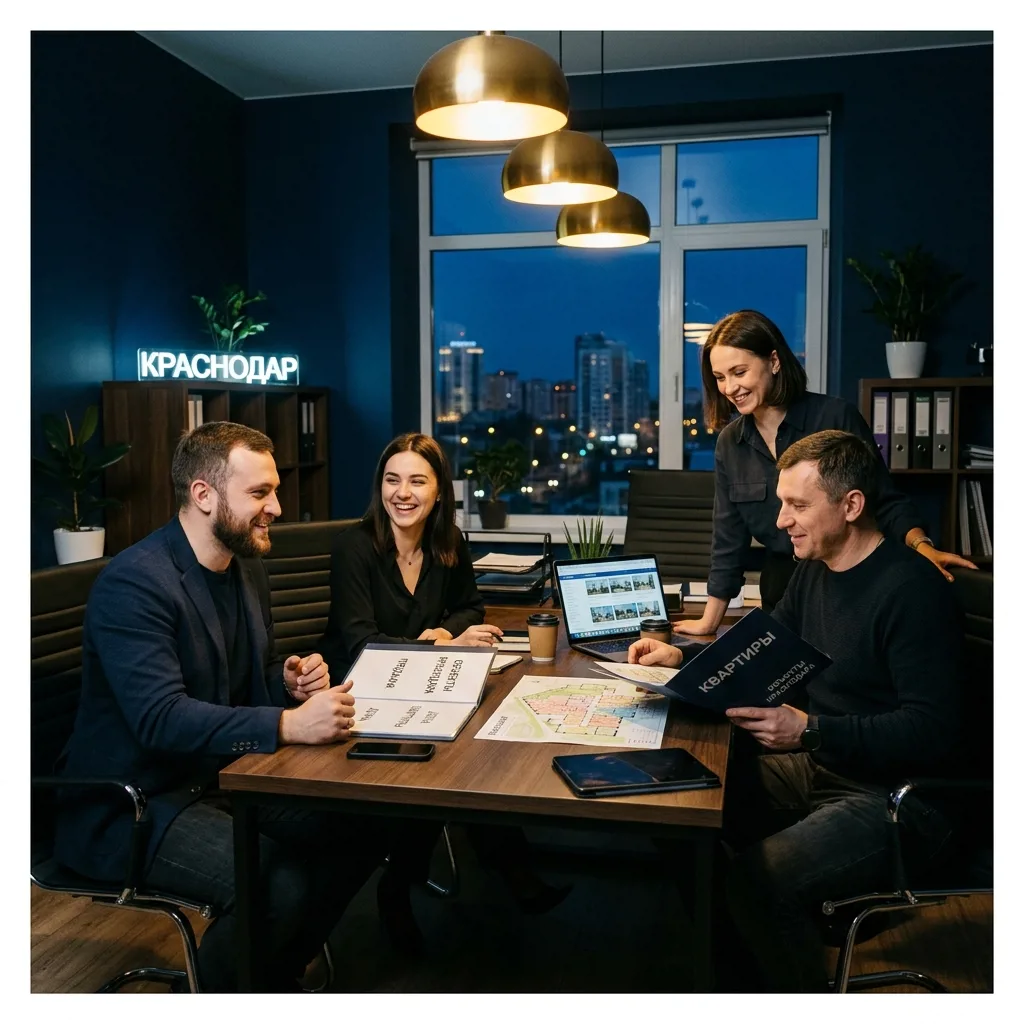 Команда агентства недвижимости RealHome в офисе в Краснодаре