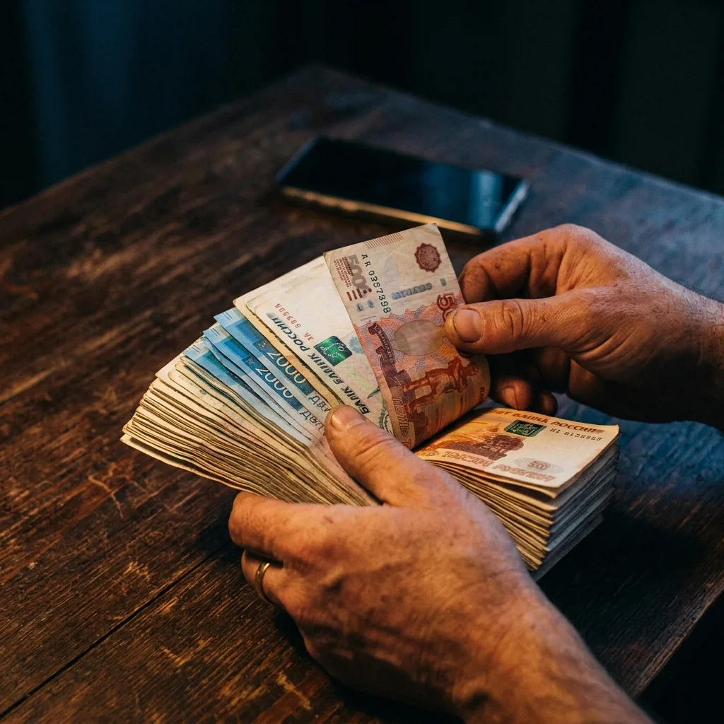 Клиент получает наличные деньги за проданный смартфон