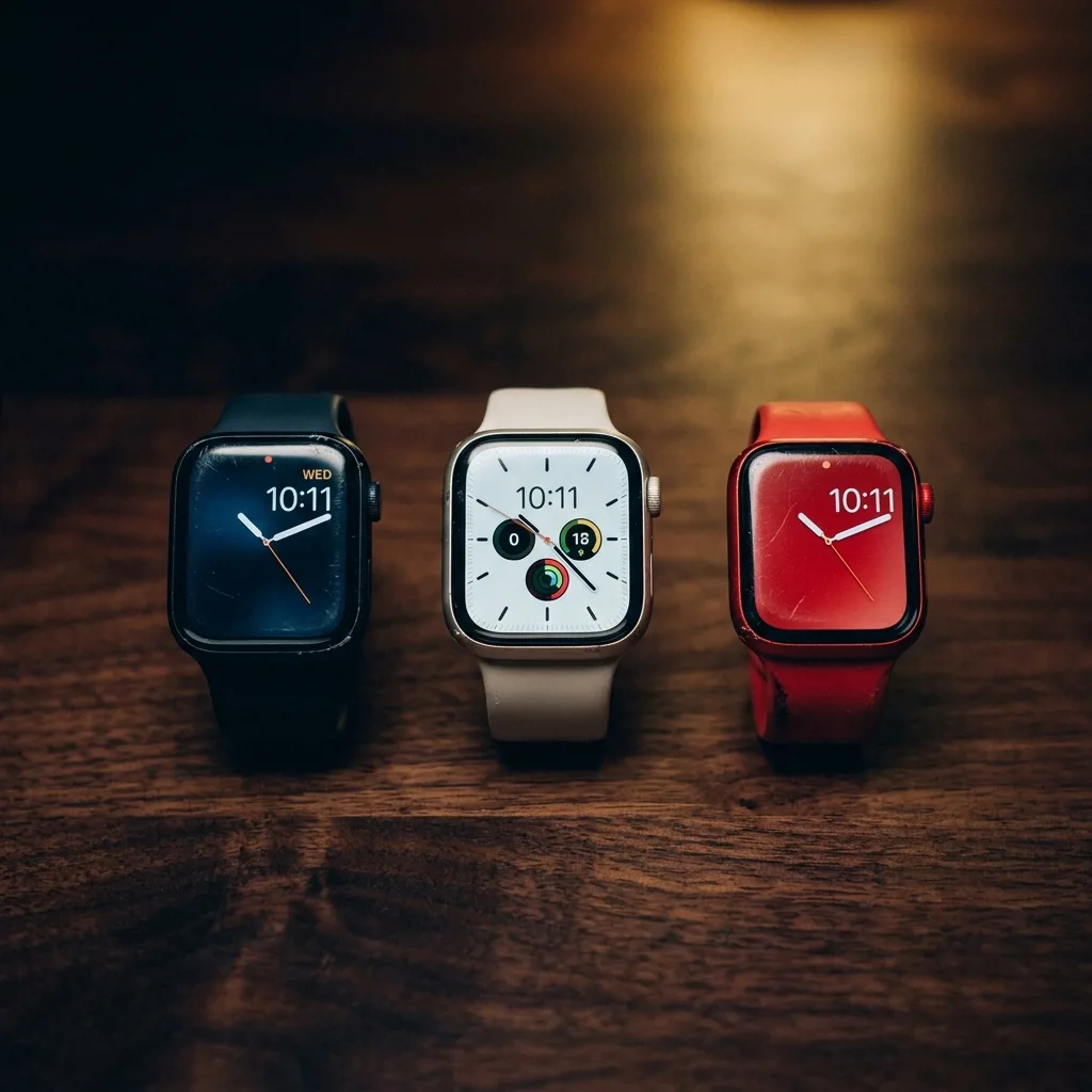Apple Watch Series 8 в разных состояниях и цветах