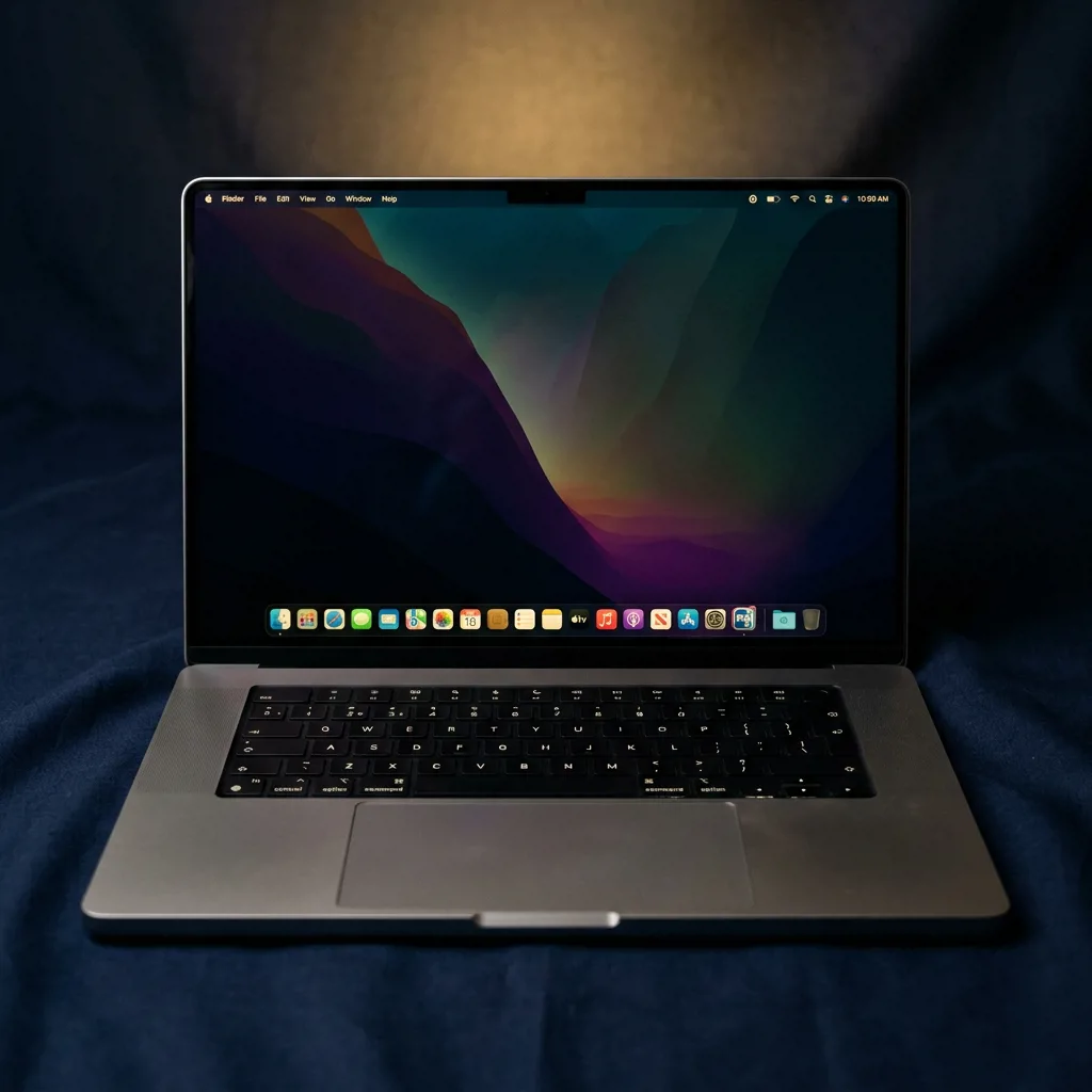 MacBook Pro 16 M1 Max — вид спереди, открытая крышка, дисплей Liquid Retina XDR