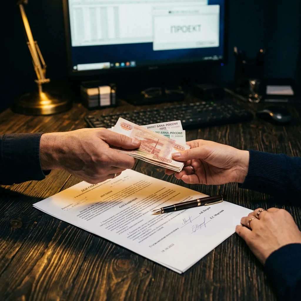 Клиент получает деньги за проданный компьютер в офисе скупки